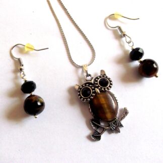 set colier bufnita si cercei cu ochi de tigru 41234