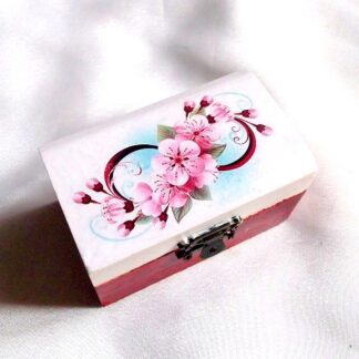 Cutie lemn decorata cu semnul infinit si flori roz 35272