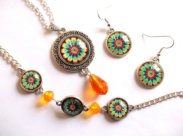 set bijuterii sticla cu mandala 33012