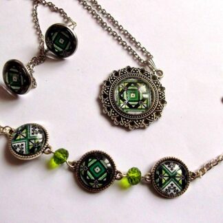 Set bijuterii sticla model traditional verde cu negru 31934