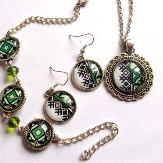 Set bijuterii sticla model traditional verde cu negru 31938