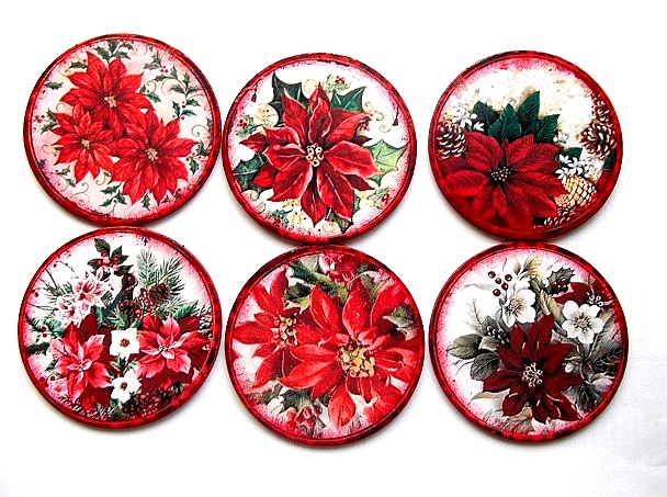 suporturi pahare de craciun 47599 suporturi pahare de craciun 47599 suporturi pahare decorat manual cu tehnica decopajului si lacuit cu lac ecologic setul contine 6 bucati diametrul 9 cm