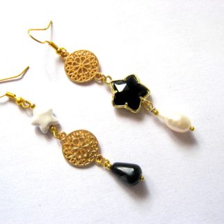 cercei asimetrici cu onix si perle naturale 51922
