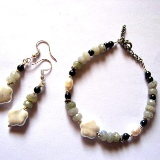 set bijuterii cu perle mallorca ,labradorit fatetat ,hematit 52001